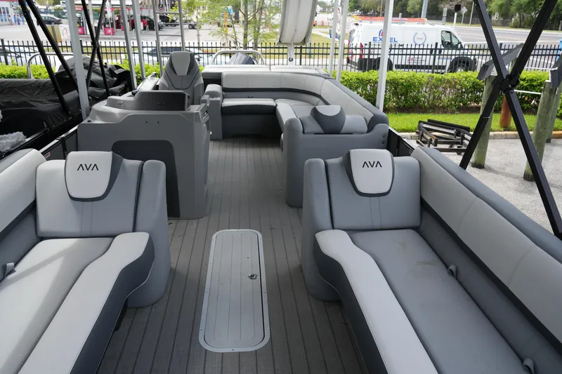 Slide: The Image of 2026 Avalon Catalina Cruise Funship 27' interior with spacious seating and modern design. - 13