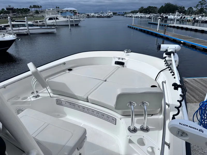Slide: The Image of Boston Whaler 210 Montauk 2023 at dock, front deck view. - 17