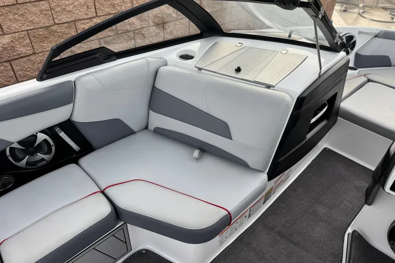 Slide: The Image of 2020 Malibu Wakesetter 22 LSV interior with gray seating and modern design. - 30