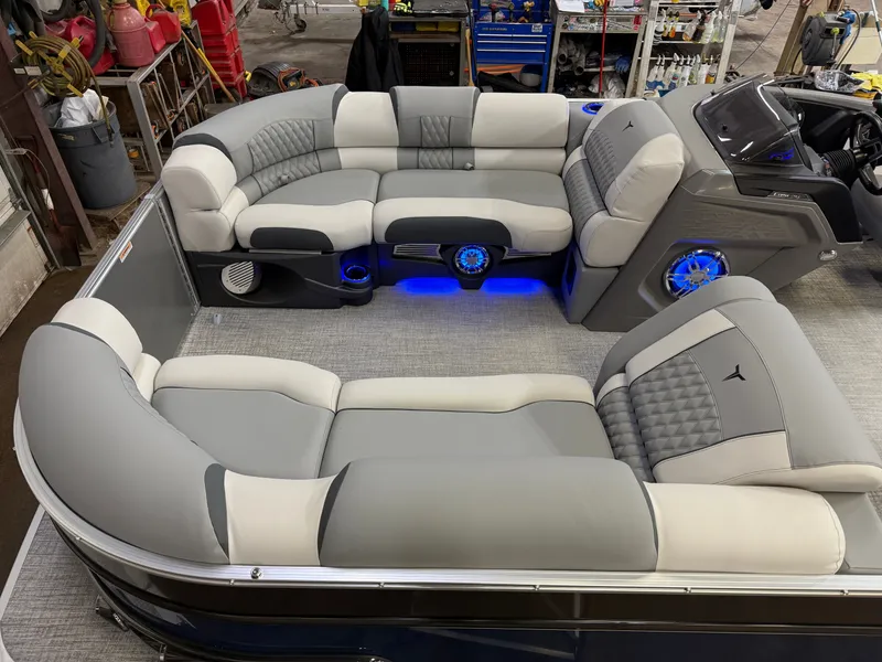 Slide: The Image of Tahoe Cascade 2385 Quad Lounge Tritoon & Honda 4-Stroke EFI 2025 - 2