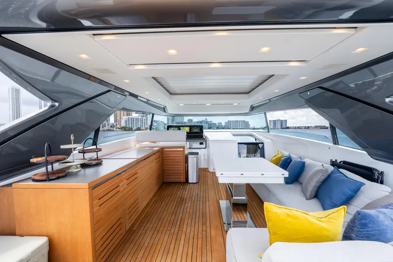 Slide: The Image of Luxurious 2021 Sanlorenzo SX76 yacht interior with modern design and ocean view. - 14