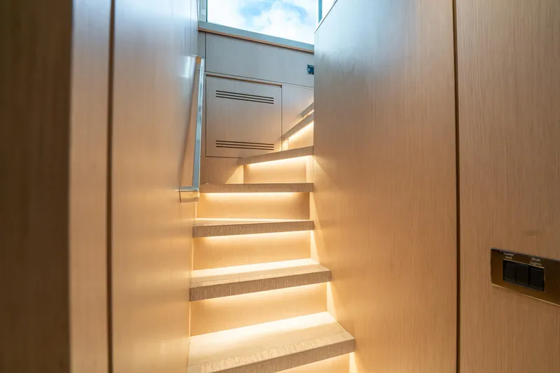Slide: The Image of Staircase with ambient lighting on 2021 Sanlorenzo SX76 yacht interior. - 30