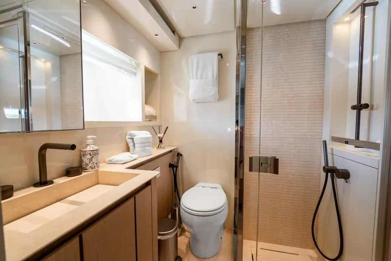 Slide: The Image of Luxurious bathroom in 2021 Sanlorenzo SX76 yacht with modern fixtures and elegant design. - 41