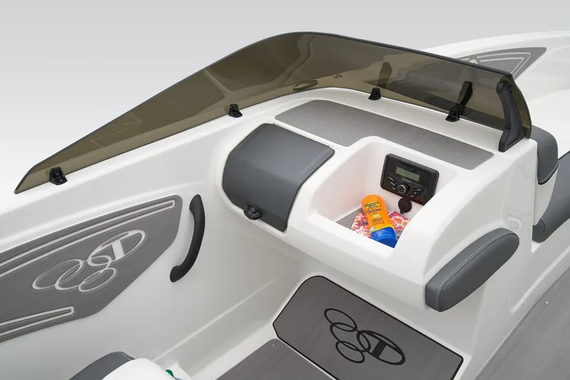 Slide: The Image of Manufacturer Provided Image: 2025 Tahoe T21 boat interior with storage compartment and dashboard. - 26
