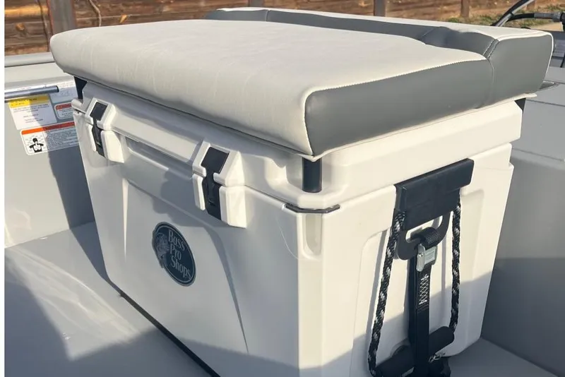 Slide: The Image of 2026 Tracker Bass Tracker Classic CC cooler seat with cushion, featuring Bass Pro Shops logo. - 3