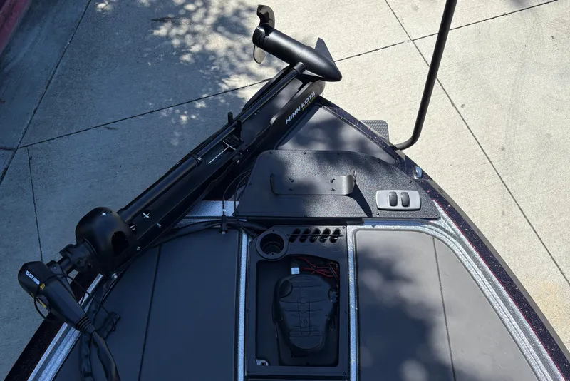 Slide: The Image of 2026 Nitro Z19 XL boat deck with Minn Kota trolling motor. - 19