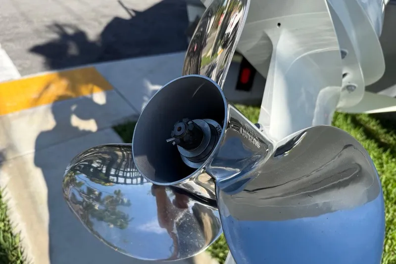 Slide: The Image of Close-up of a shiny boat propeller on a 2002 Monza 26 model. - 6