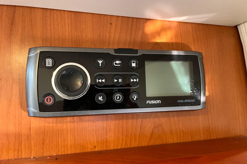 Slide: The Image of Fusion MS-IP600 marine stereo on 2009 Mainship Pilot 31 boat interior. - 13