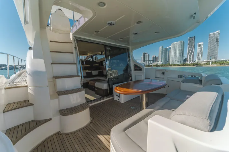 Slide: The Image of Luxurious 2012 Azimut 48 Flybridge yacht interior with city skyline view. - 9