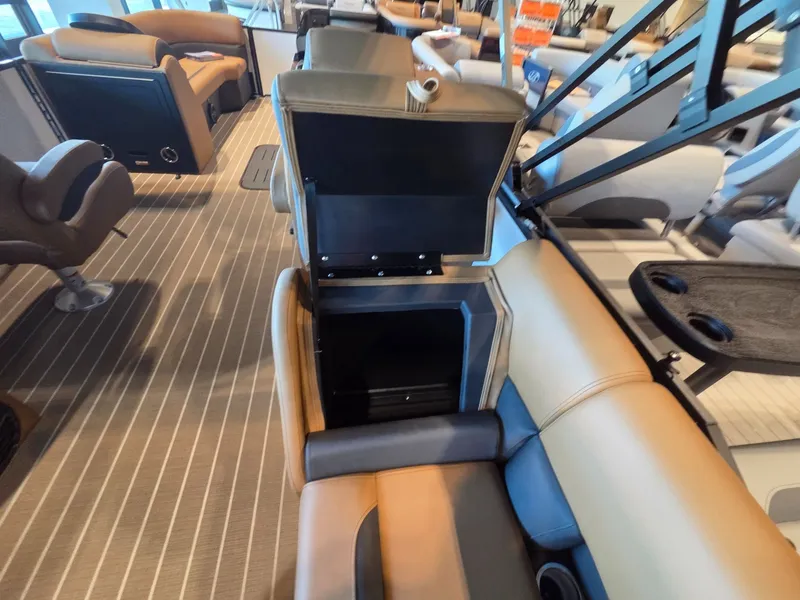 Slide: The Image of Interior of 2026 Bentley Pontoons Legacy 243 Navigator with seating and storage. - 24