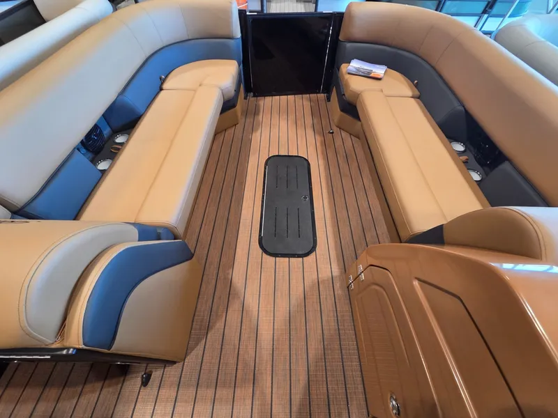 Slide: The Image of Interior of 2026 Bentley Pontoons Elite 253 Admiral with luxurious seating. - 10