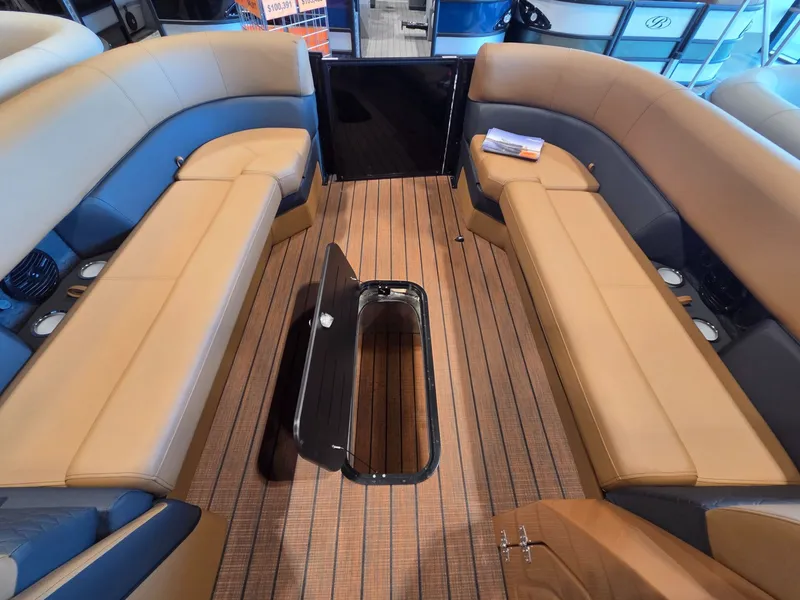 Slide: The Image of Interior of 2026 Bentley Pontoons Elite 253 Admiral with luxurious seating. - 11