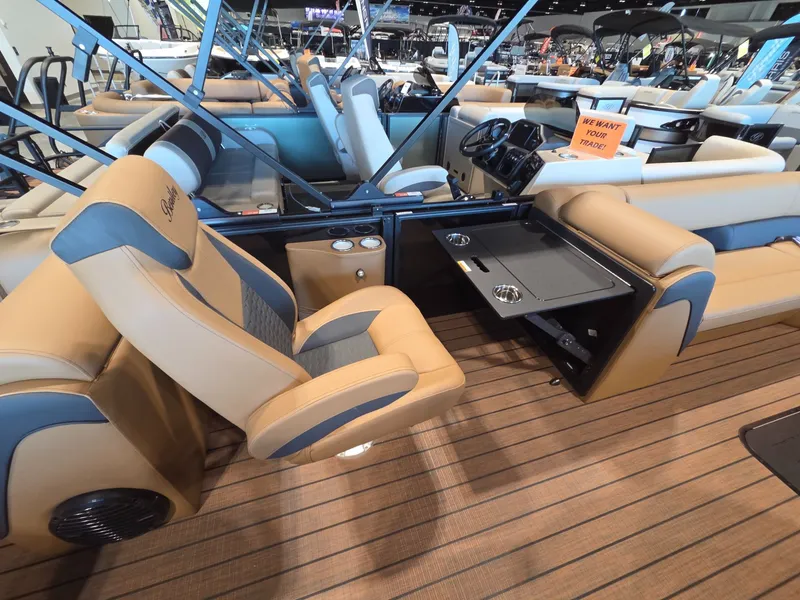Slide: The Image of Interior of 2026 Bentley Pontoons Elite 253 Admiral with luxurious seating. - 14