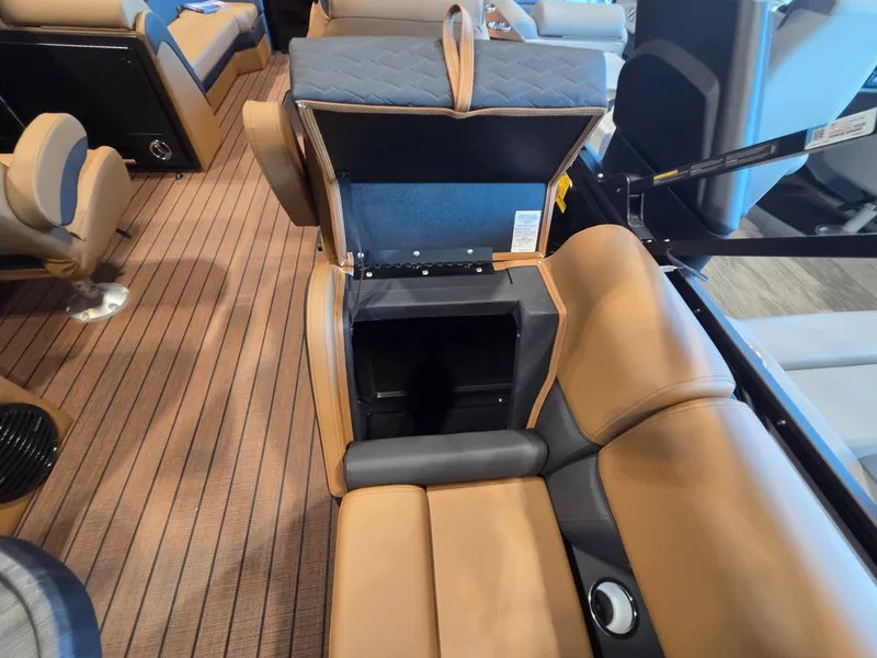 Slide: The Image of Interior of 2026 Bentley Pontoons Elite 253 Admiral with storage compartment. - 23