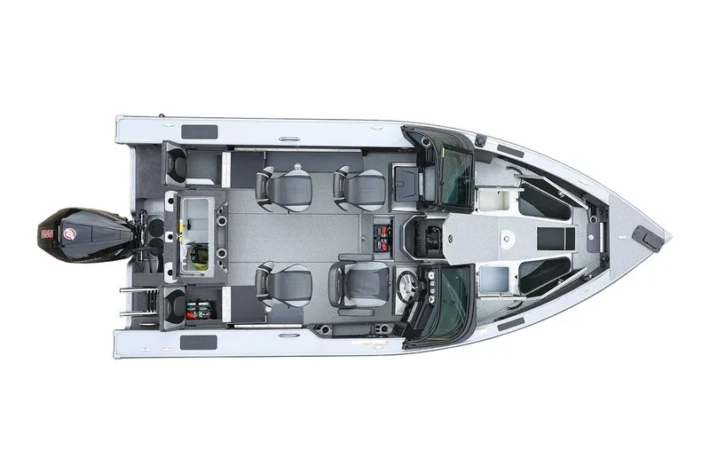 Slide: The Image of Manufacturer Provided Image: Top view of 2025 Lund 1975 Pro-V fishing boat with seating and motor. - 22