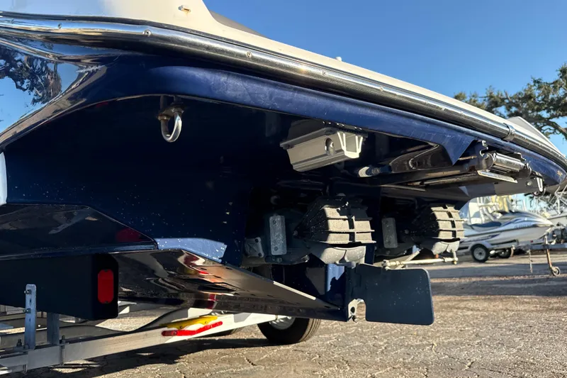 Slide: The Image of 2021 Yamaha Boats 252S rear view showing dual jet propulsion system. - 10