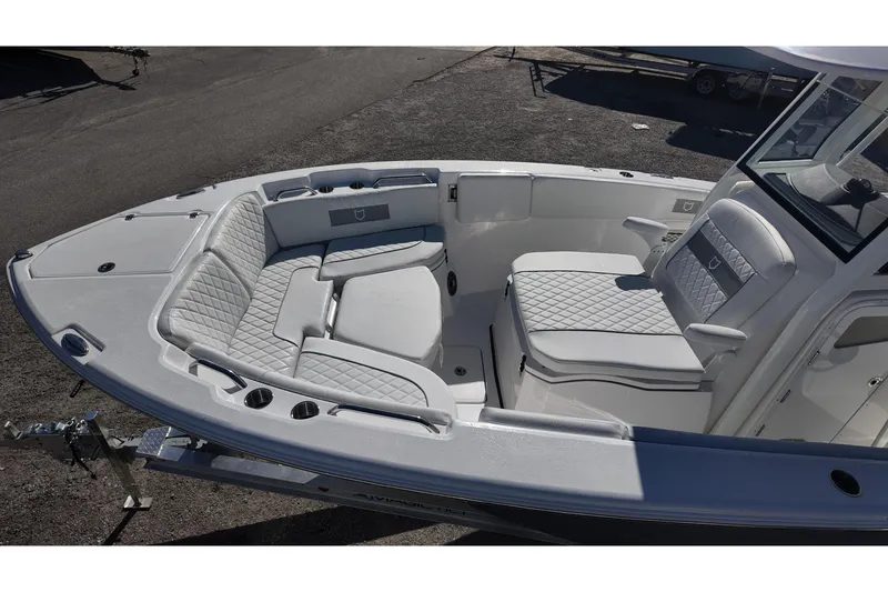 Slide: The Image of 2026 Sea Fox 268 Commander boat interior with cushioned seating and sleek design. - 20