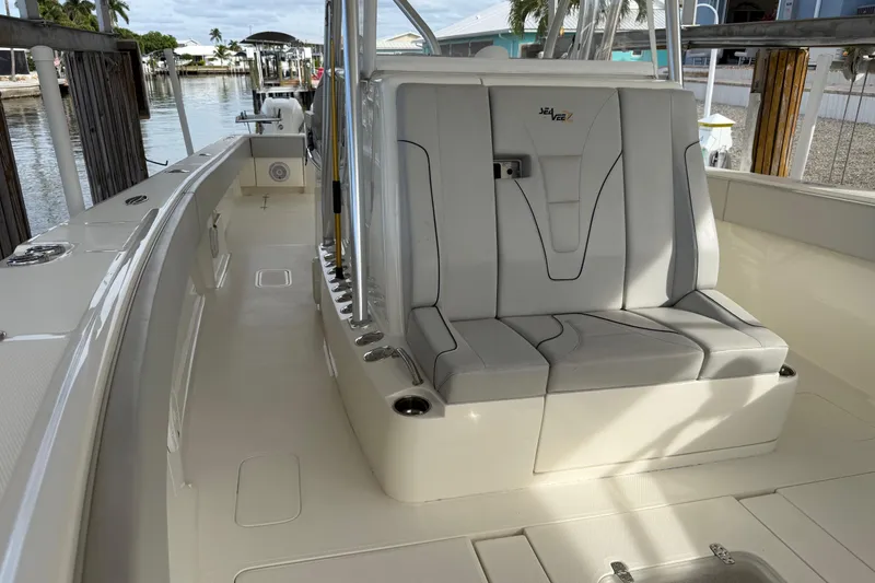 Slide: The Image of 2019 SeaVee 390Z boat interior with helm seating - 31