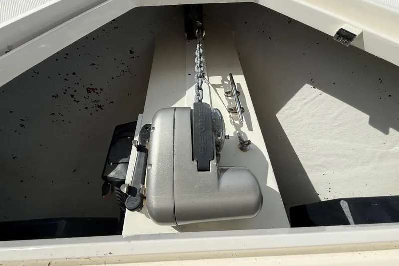 Slide: The Image of Anchor compartment of 2019 SeaVee 390Z boat with chain and winch system. - 55