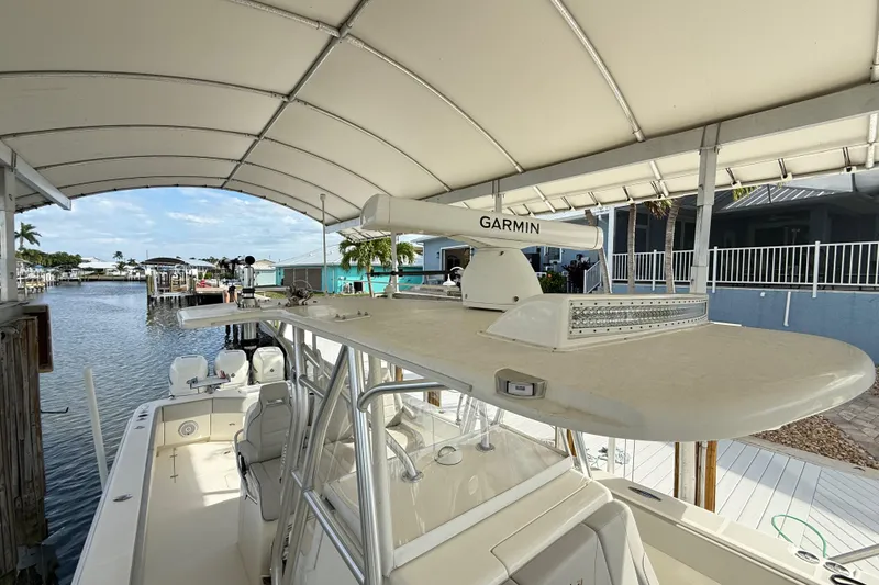 Slide: The Image of 2019 SeaVee 390Z boat with Garmin radar and Hard top T-top - 57