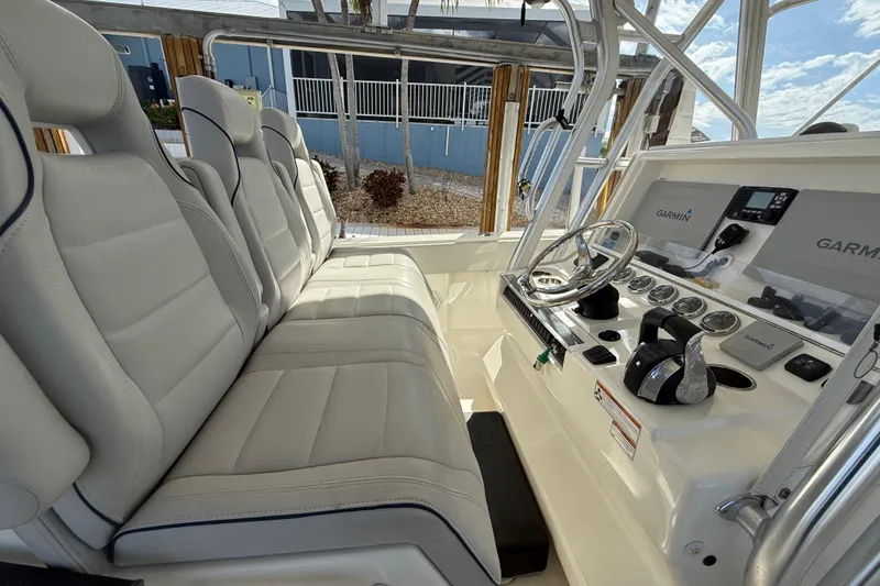 Slide: The Image of 2019 SeaVee 390Z boat cockpit with seating - 9