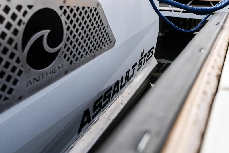 Slide: The Image of 2026 Anthem Assault ST23 boat detail with logo and model name. - 30
