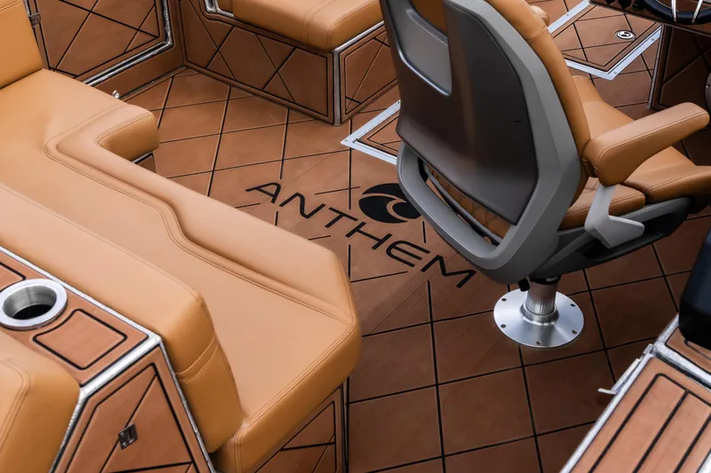 Slide: The Image of Luxurious interior of 2026 Anthem Assault ST23 boat with tan leather seating and modern design. - 7