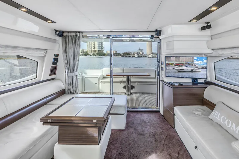 Slide: The Image of Interior of 2012 Azimut 48 Flybridge yacht with waterfront view. - 20