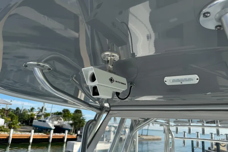 Slide: The Image of Security camera installed on Freeman 34VH boat, 2022 model, with sleek metallic framework. - 11