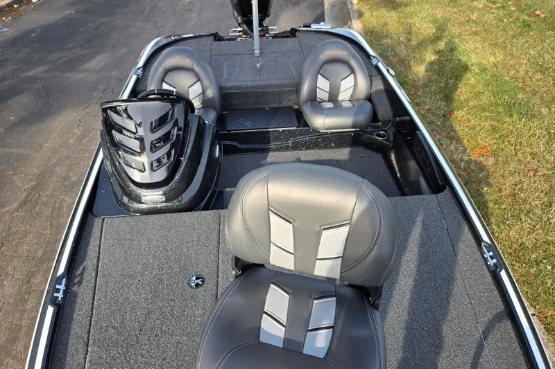 Slide: The Image of 2020 Nitro Z17 boat interior with gray seating and sleek design. - 19