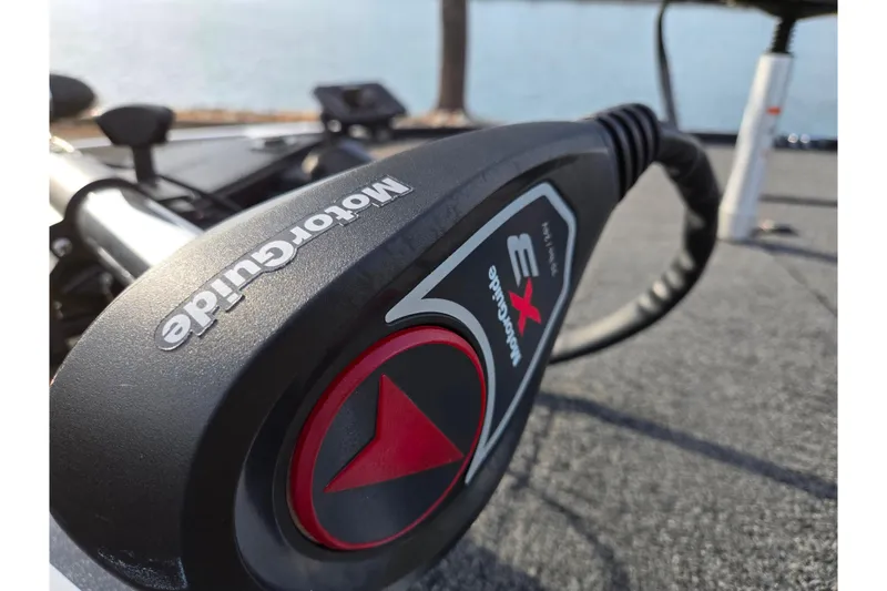 Slide: The Image of Close-up of MotorGuide X3 trolling motor on Nitro Z17 boat, 2020 model. - 8