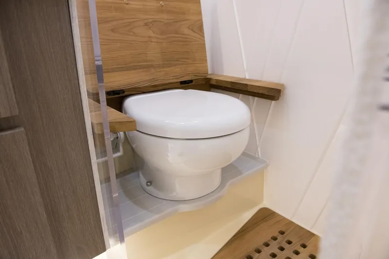 Slide: The Image of Luxurious bathroom in 2022 Regal 36 XO yacht with modern fixtures and elegant design. - 52