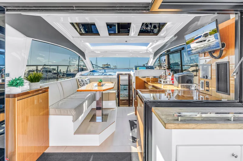 Slide: The Image of Luxurious interior of 2020 Sealine C390 yacht with modern amenities and elegant design. - 34