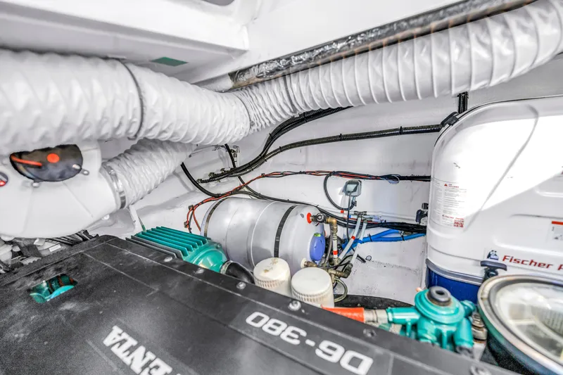 Slide: The Image of Engine room of 2020 Sealine C390 yacht with Volvo Penta components and Fischer Panda generator. - 53