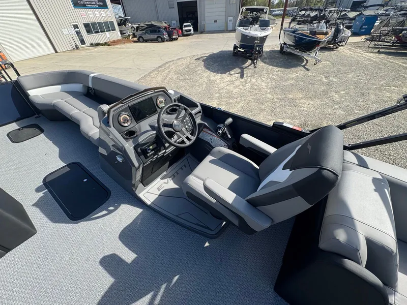 Slide: The Image of Interior of Evotti 525QL boat, 2026 model, featuring modern helm station. - 9
