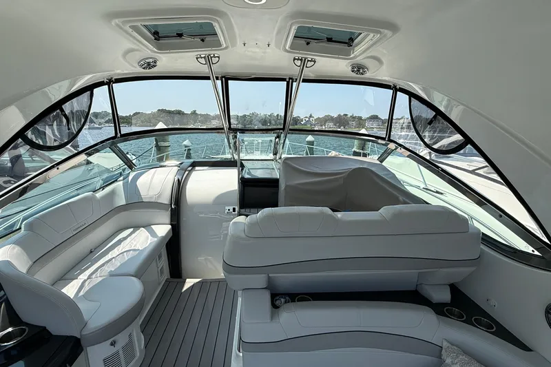 Slide: The Image of 2022 Formula 40 Performance Cruiser interior with luxurious seating and panoramic windows. - 8