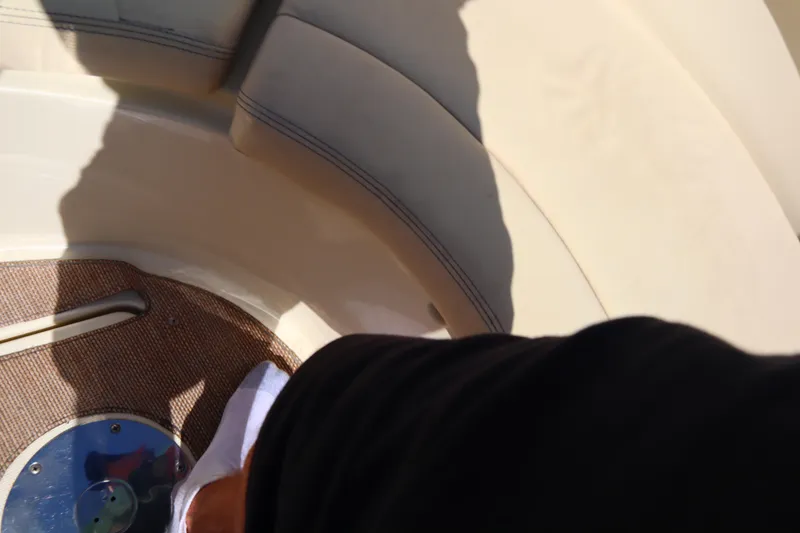 Slide: The Image of Interior view of 2020 Chris-Craft Calypso 30 boat with seating and flooring details. - 27