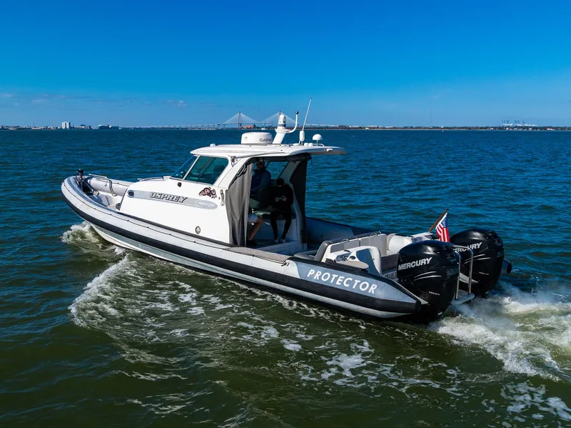 Slide: The Image of 2008 Protector 410 Targa boat on the water. - 11