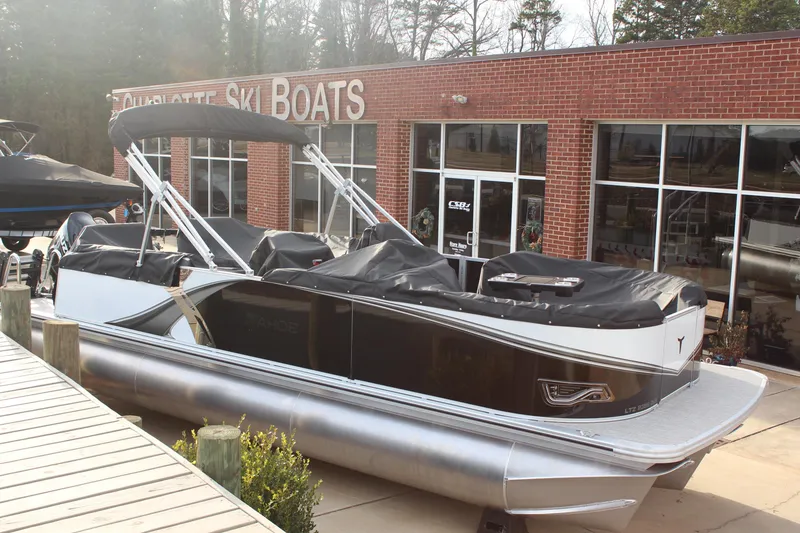 The Image of 2026 Tahoe Pontoon LTZ boat displayed at Charlotte Ski Boats dealership. - 0