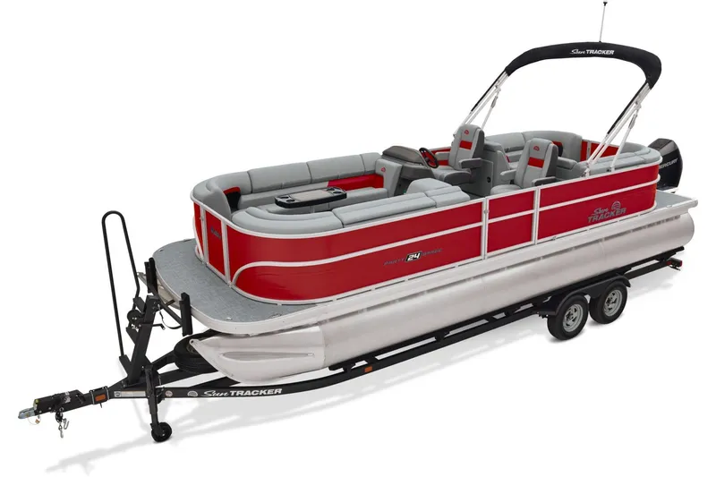 Slide: The Image of 2026 Sun Tracker Party Barge 24 XP3 interior with helm and seating area. - 8