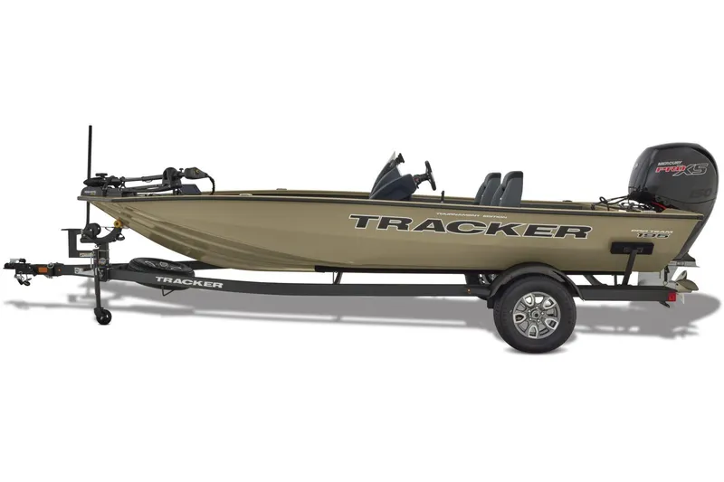 Slide: The Image of 2026 Tracker Pro Team 195 boat on trailer in outdoor setting. - 7