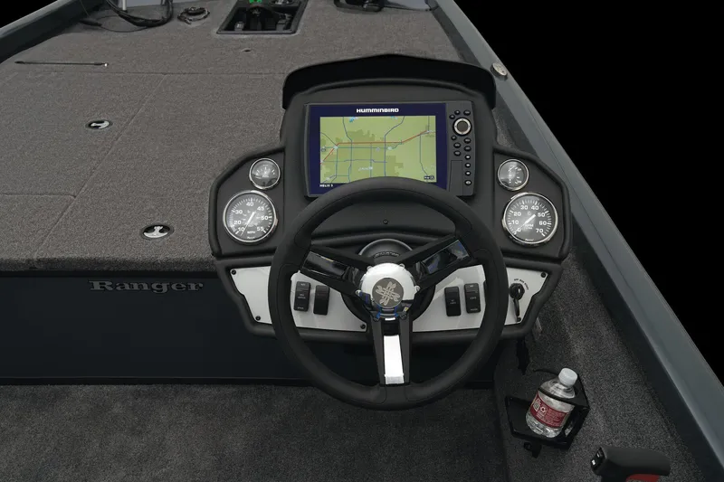 Slide: The Image of Throttle control of 2026 Ranger RT188 boat with red coiled safety cord. - 37