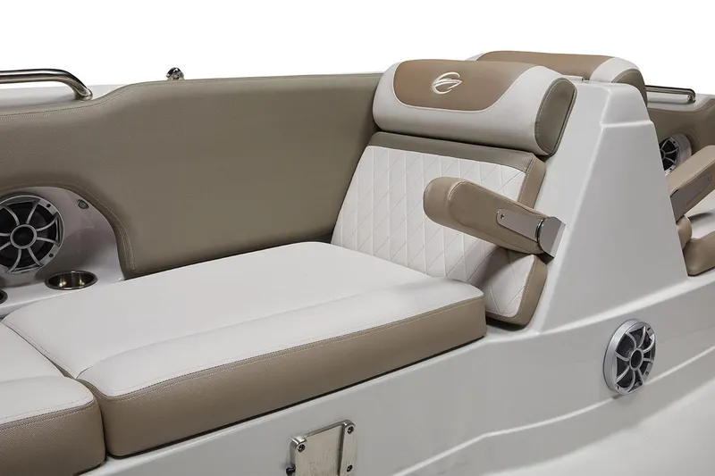 Slide: The Image of 2026 Crownline Eclipse E210 XS boat interior with open storage compartments. - 5