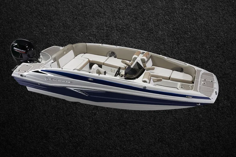 Slide: The Image of 2026 Crownline Eclipse E210 XS boat storage compartments open, showcasing interior design. - 6