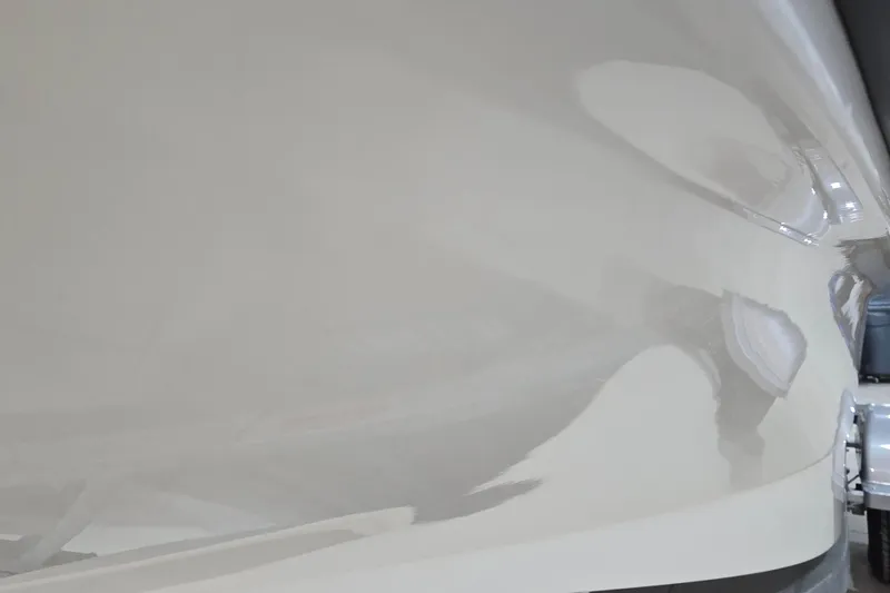 Slide: The Image of Close-up of 2014 Boston Whaler 170 Montauk boat hull, showcasing sleek design. - 20