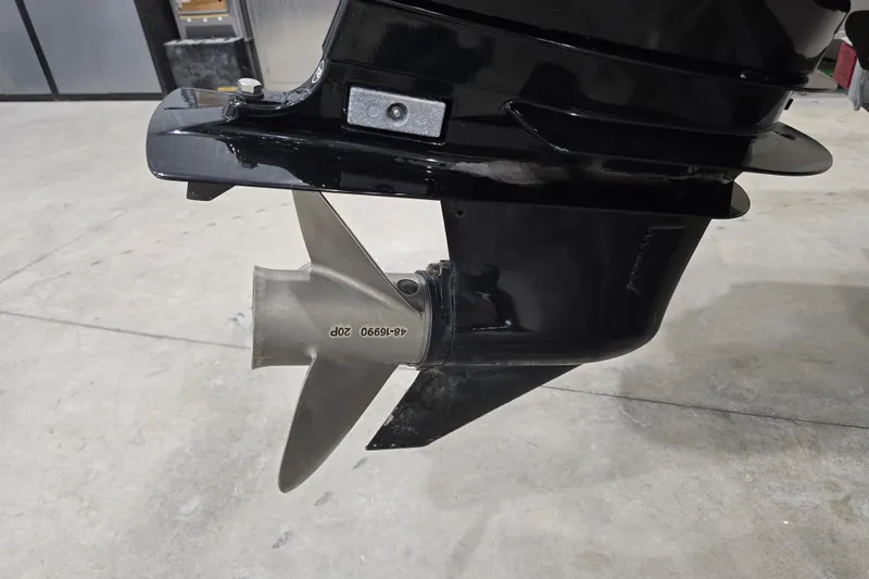 Slide: The Image of Close-up of a 2014 Boston Whaler 170 Montauk boat propeller. - 25