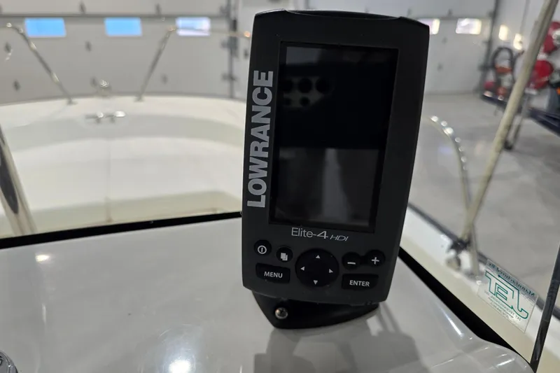 Slide: The Image of Lowrance Elite-4 HDI fishfinder on 2014 Boston Whaler 170 Montauk boat. - 44