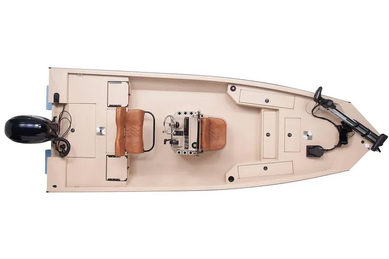 Slide: The Image of Manufacturer Provided Image: 2026 G3 Bay 21 GX boat, top view, beige deck, brown seats, outboard motor. - 5