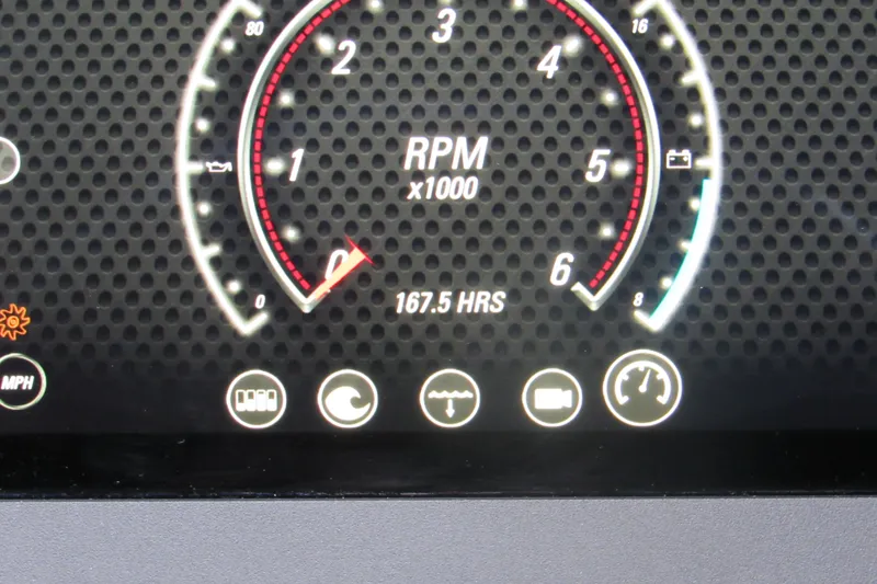 Slide: The Image of Dashboard of 2021 Malibu Wakesetter 23 LSV showing RPM and 167.5 hours. - 10
