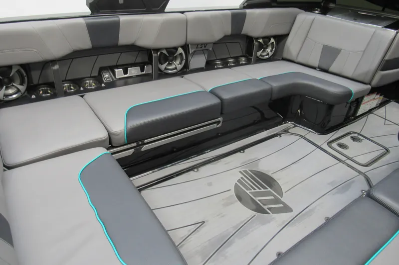 Slide: The Image of 2021 Malibu Wakesetter 23 LSV interior with sleek seating and modern design. - 5